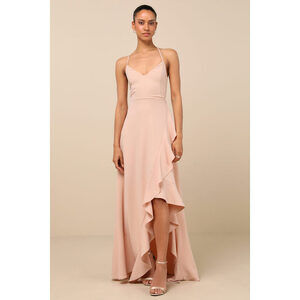 Lulus Caryl Light Blush Ruffled Tulip High-low Maxi Dress Pink - Size XS